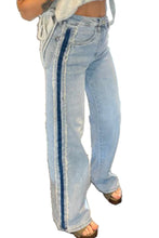 Load image into Gallery viewer, Beau Blue Contrast Stripe Frayed Side Patchwork Jeans