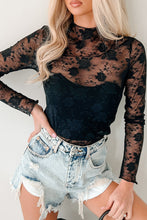 Load image into Gallery viewer, Black Mock Neck Floral Lace Mesh Long Sleeve Top