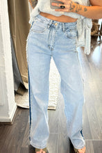 Load image into Gallery viewer, Beau Blue Contrast Stripe Frayed Side Patchwork Jeans
