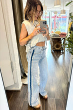 Load image into Gallery viewer, Beau Blue Contrast Stripe Frayed Side Patchwork Jeans