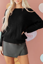 Load image into Gallery viewer, Black Ribbed Knit Ribbon Knot Backless Drop Shoulder Sweater