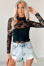 Load image into Gallery viewer, Black Mock Neck Floral Lace Mesh Long Sleeve Top
