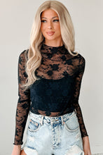 Load image into Gallery viewer, Black Mock Neck Floral Lace Mesh Long Sleeve Top
