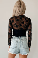 Load image into Gallery viewer, Black Mock Neck Floral Lace Mesh Long Sleeve Top
