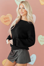 Load image into Gallery viewer, Black Ribbed Knit Ribbon Knot Backless Drop Shoulder Sweater
