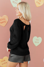 Load image into Gallery viewer, Black Ribbed Knit Ribbon Knot Backless Drop Shoulder Sweater
