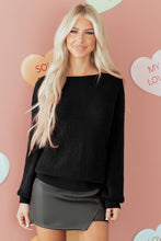 Load image into Gallery viewer, Black Ribbed Knit Ribbon Knot Backless Drop Shoulder Sweater
