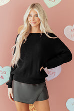 Load image into Gallery viewer, Black Ribbed Knit Ribbon Knot Backless Drop Shoulder Sweater
